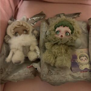 Adorable Plush Dolls Set - Cream and Green